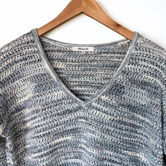 Madewell Southbrook Open-Stitch Pullover Sweater in Blue Space-Dye Size XS - Picture 3 of 11
